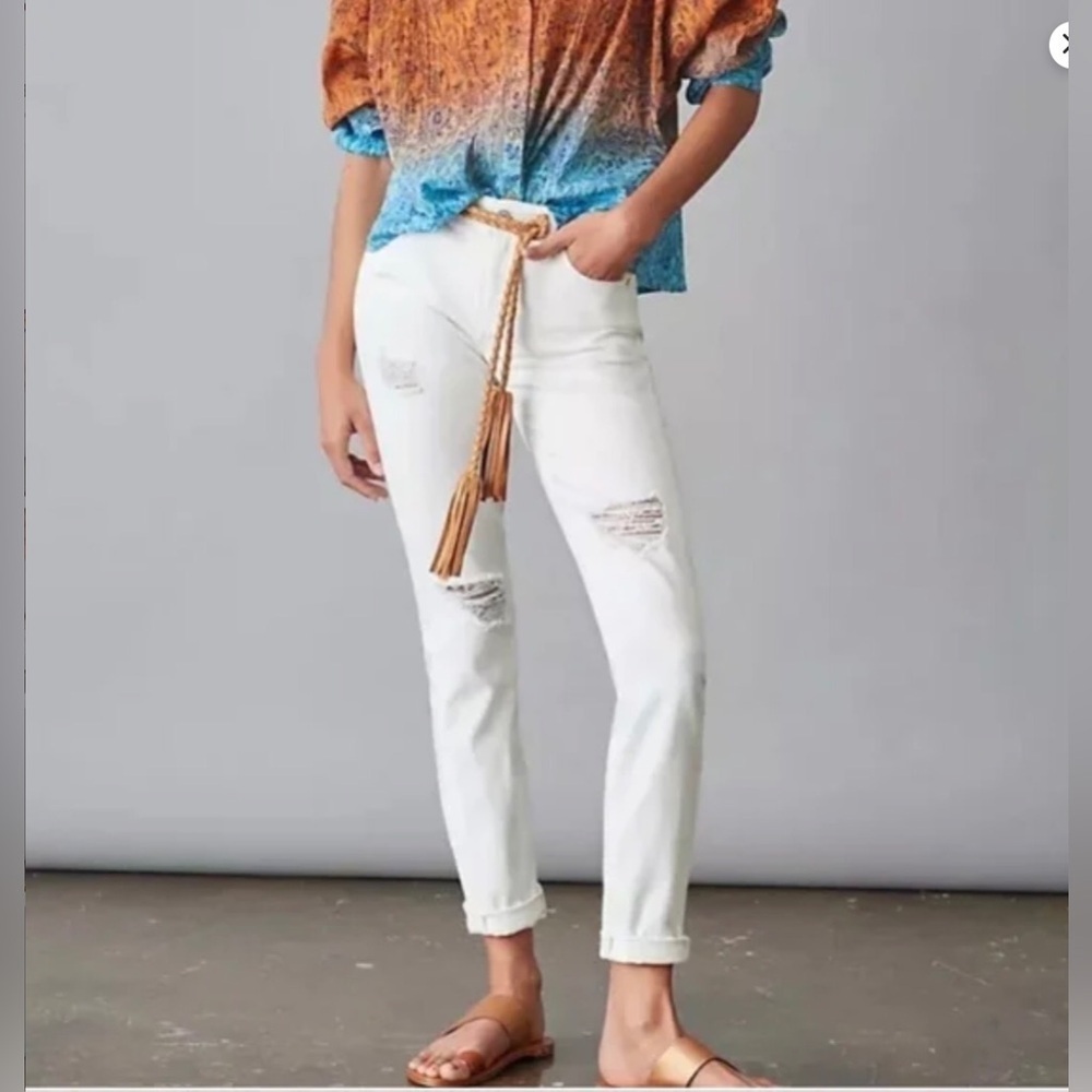 Anthropologie Pilcro Mid-Rise Slim‎ Boyfriend Jeans Distressed White Women’s 28